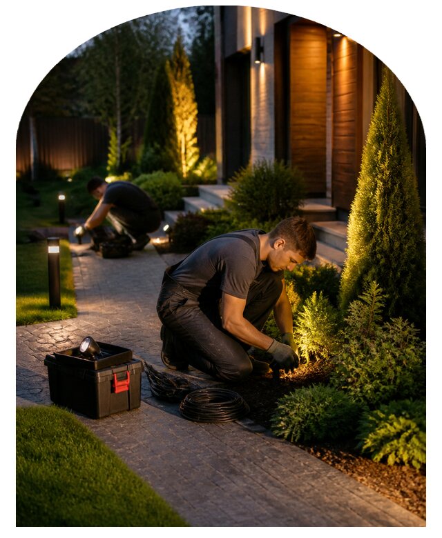 Монтаж ландшафтного освещения на участке под ключ в Оренбурге